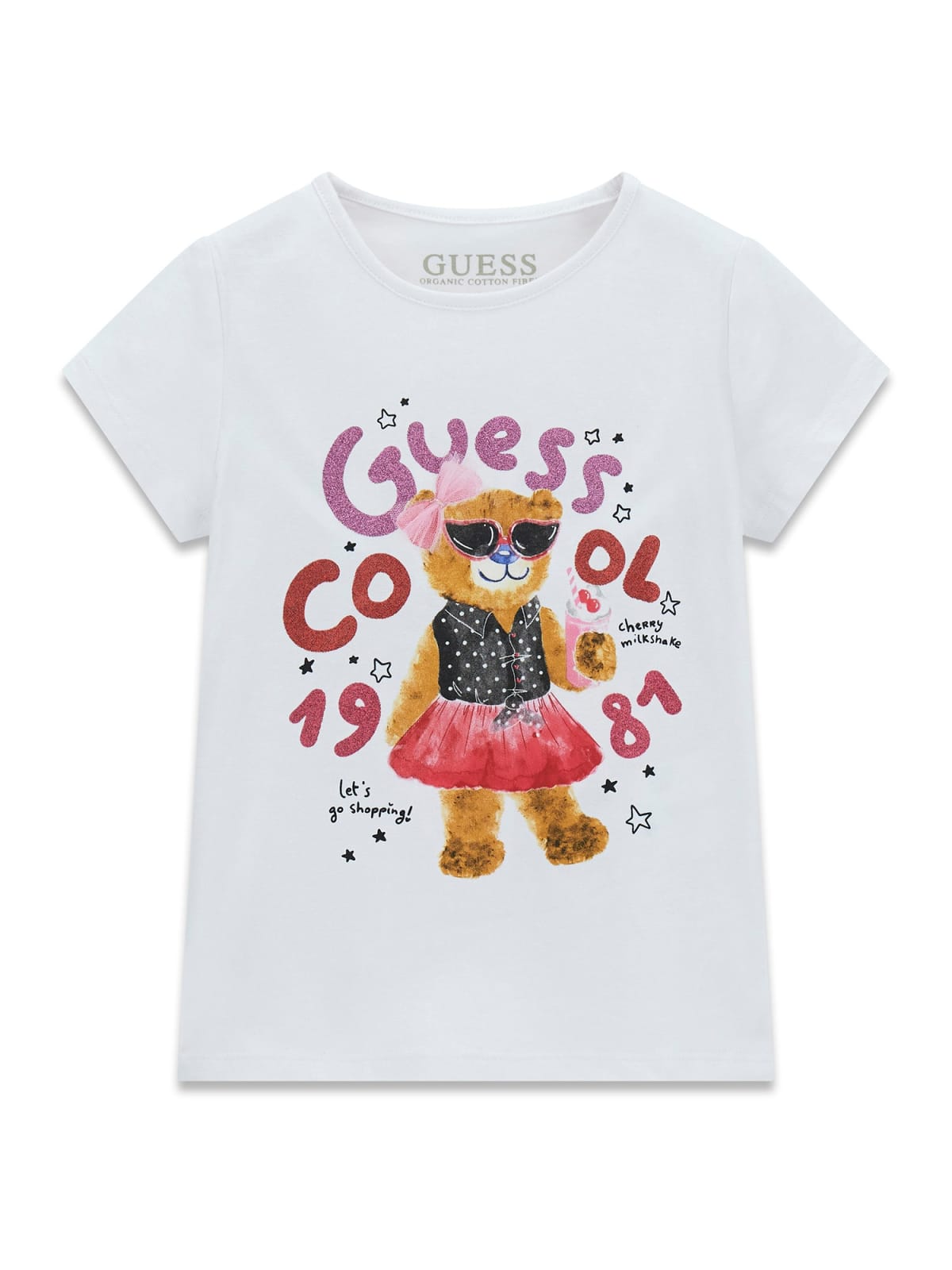 Детска блуза в бял цвят с цветна щампа мече Guess
