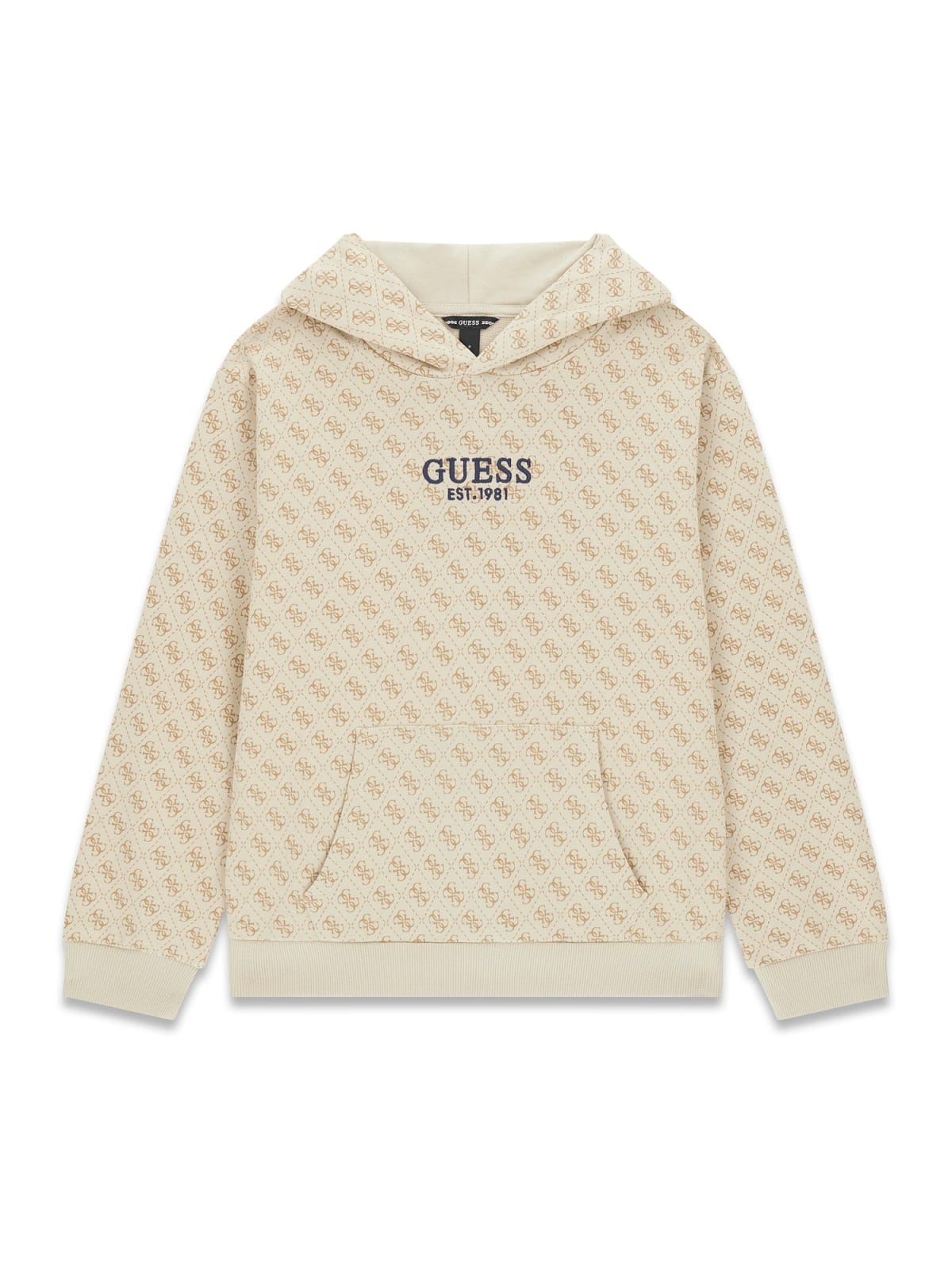 Детско худи в бежов цвят с качулка и щампи Guess