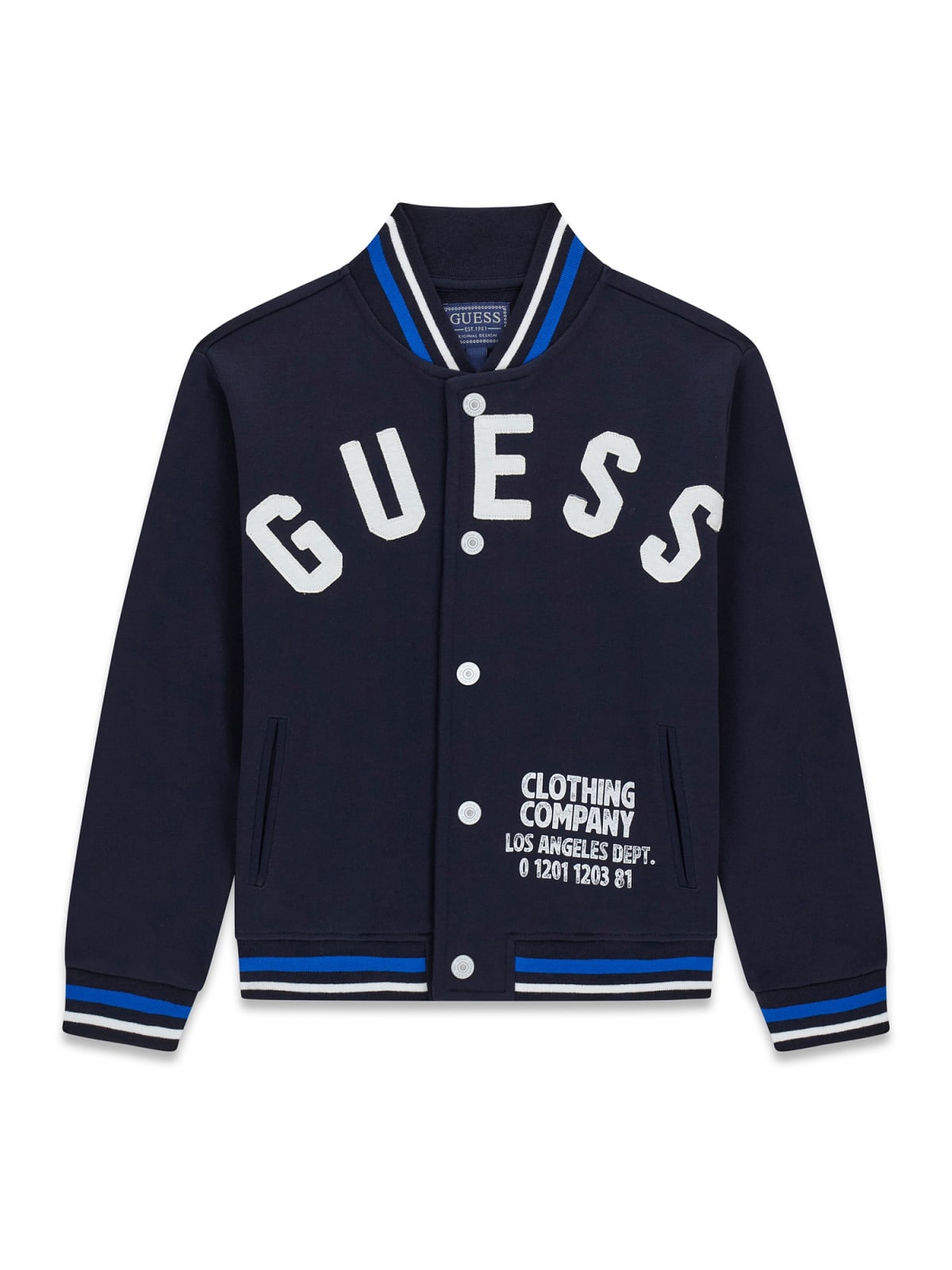 Детски суитшърт в тъмносин цвят с копчета и лого Guess