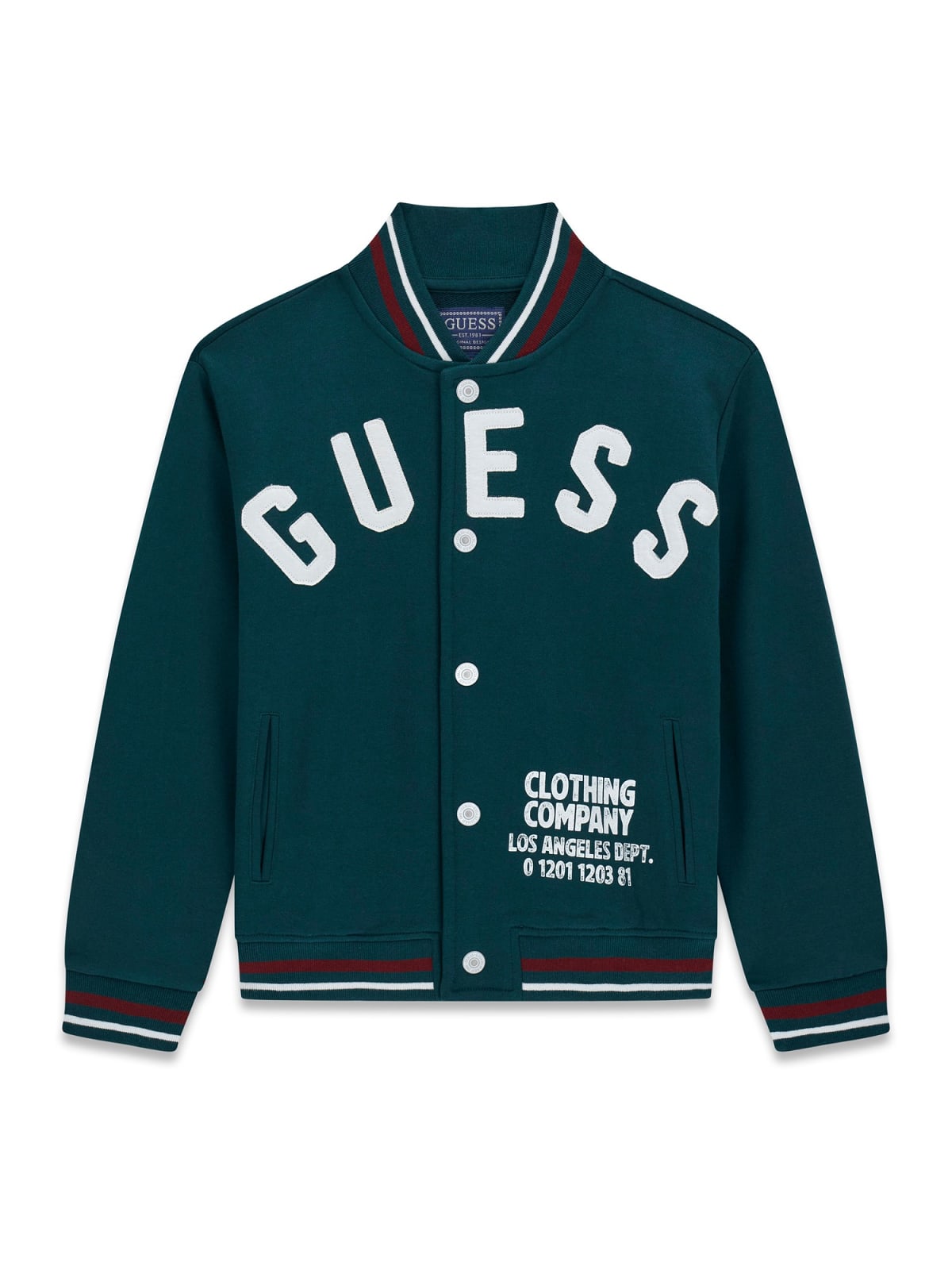Детски суитшърт в тъмнозелен цвят с копчета и лого Guess