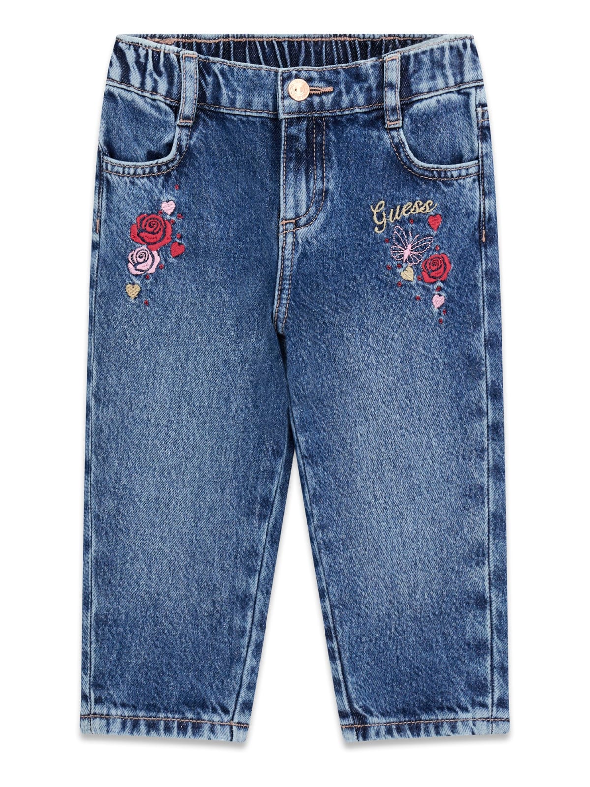 Детски дънки в тъмен деним с бродирани елементи Guess
