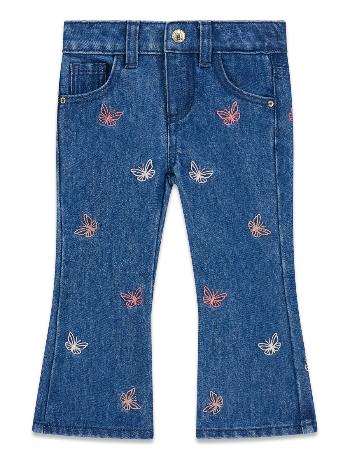 Детски дънки с шарени бродирани пеперуди Guess