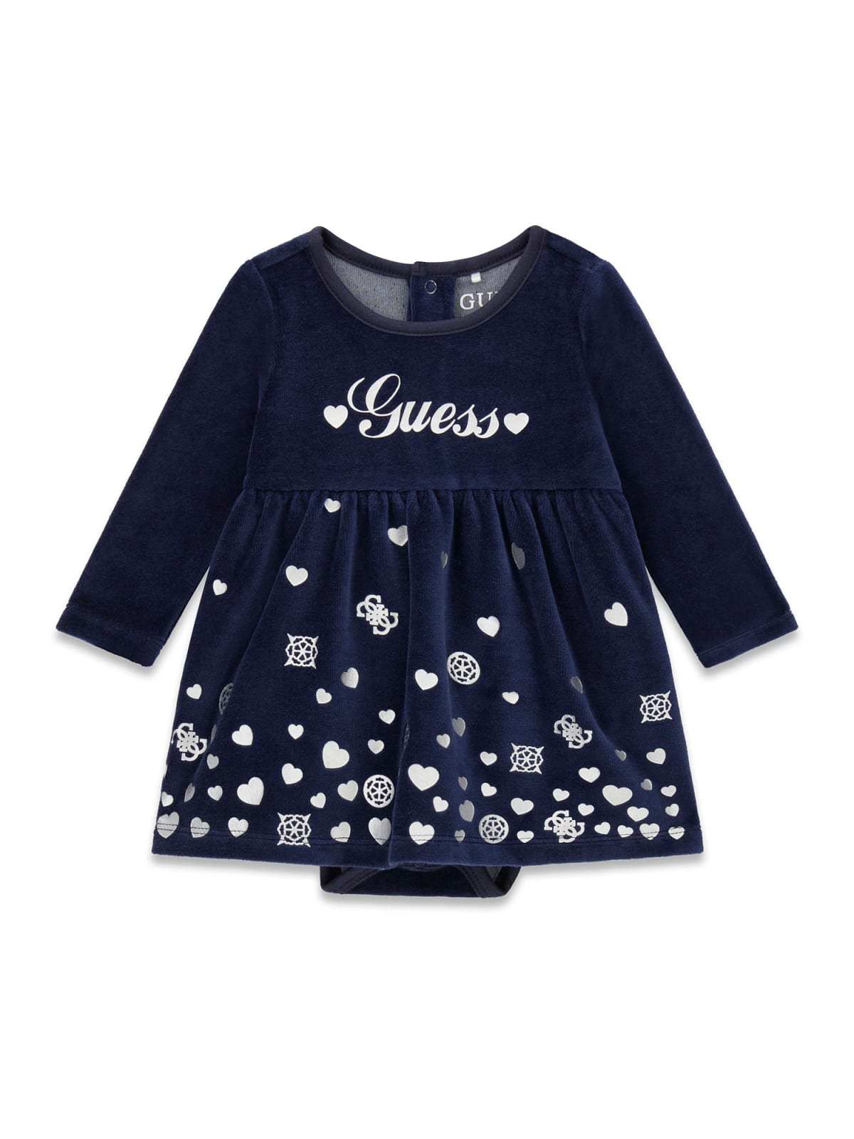 Бебешка рокля тъмносин цвят с щампи сърца Guess