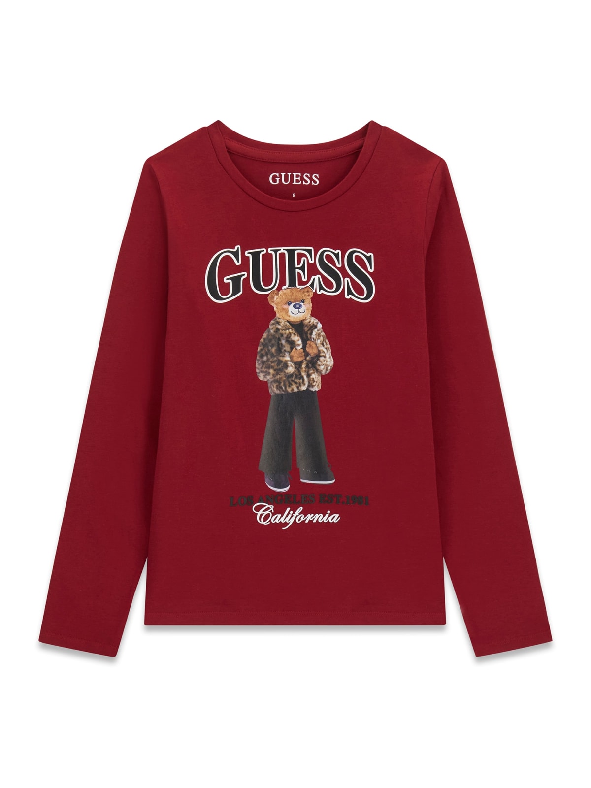 Детска блуза в цвят бордо с щампа мече с палто Guess