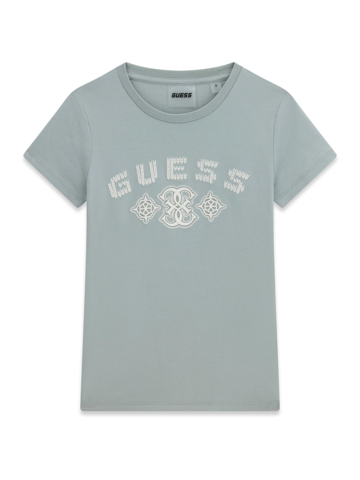 Детска тениска в тюркоазен цвят с бродирано лого Guess