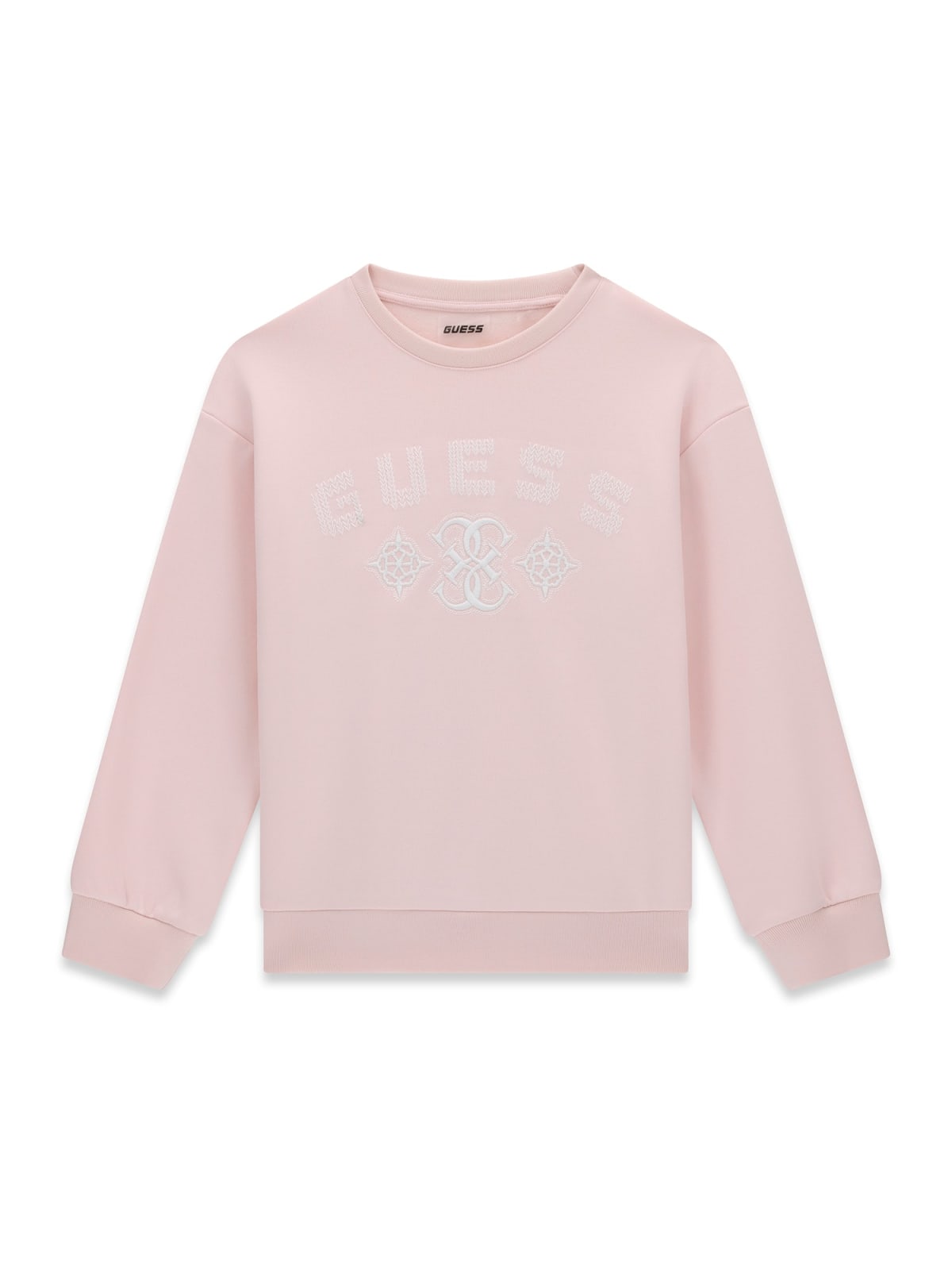 Детска плътна блуза в розов цвят с бродирано лого Guess