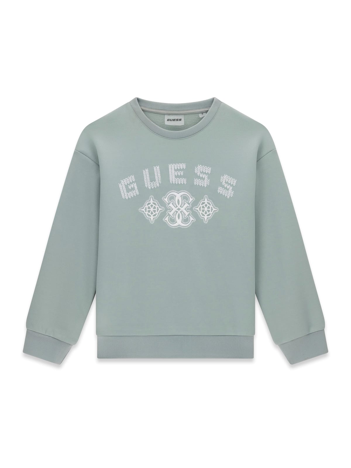 Детска плътна блуза в тюркоазен цвят с бродирано лого Guess