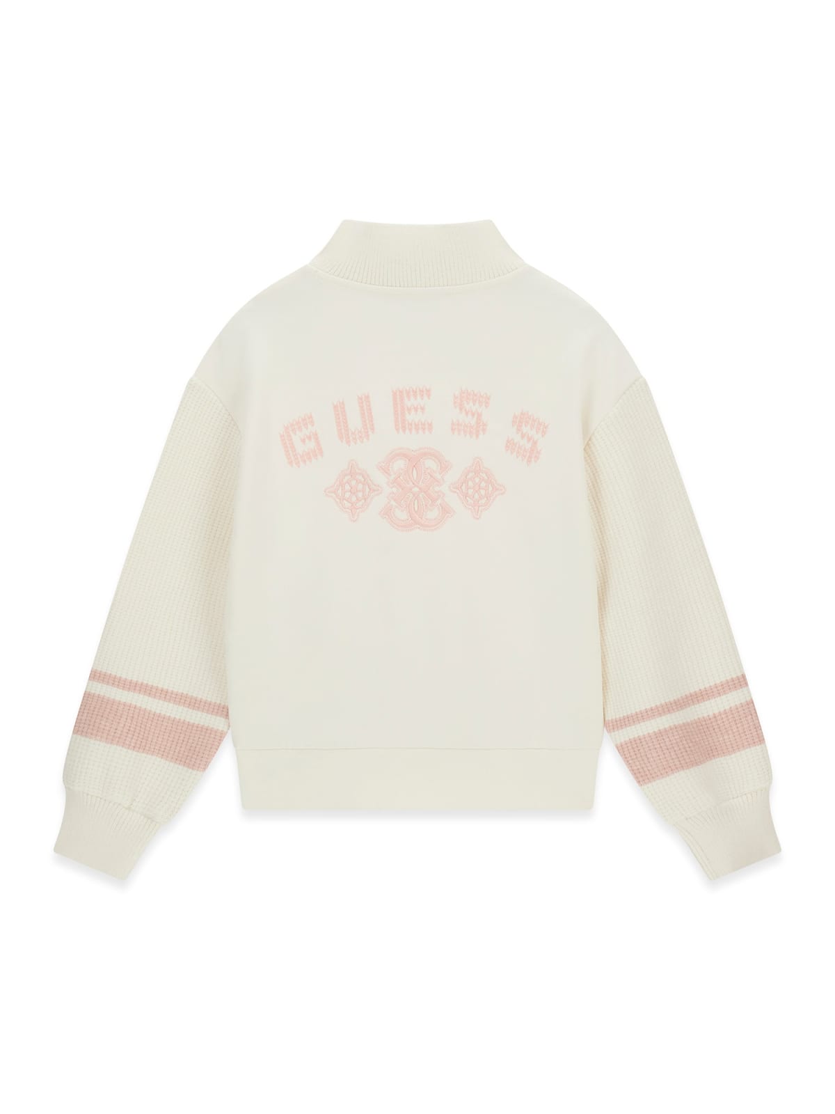 Детска плътна блуза в цвят екрю с яка и цип Guess - 2