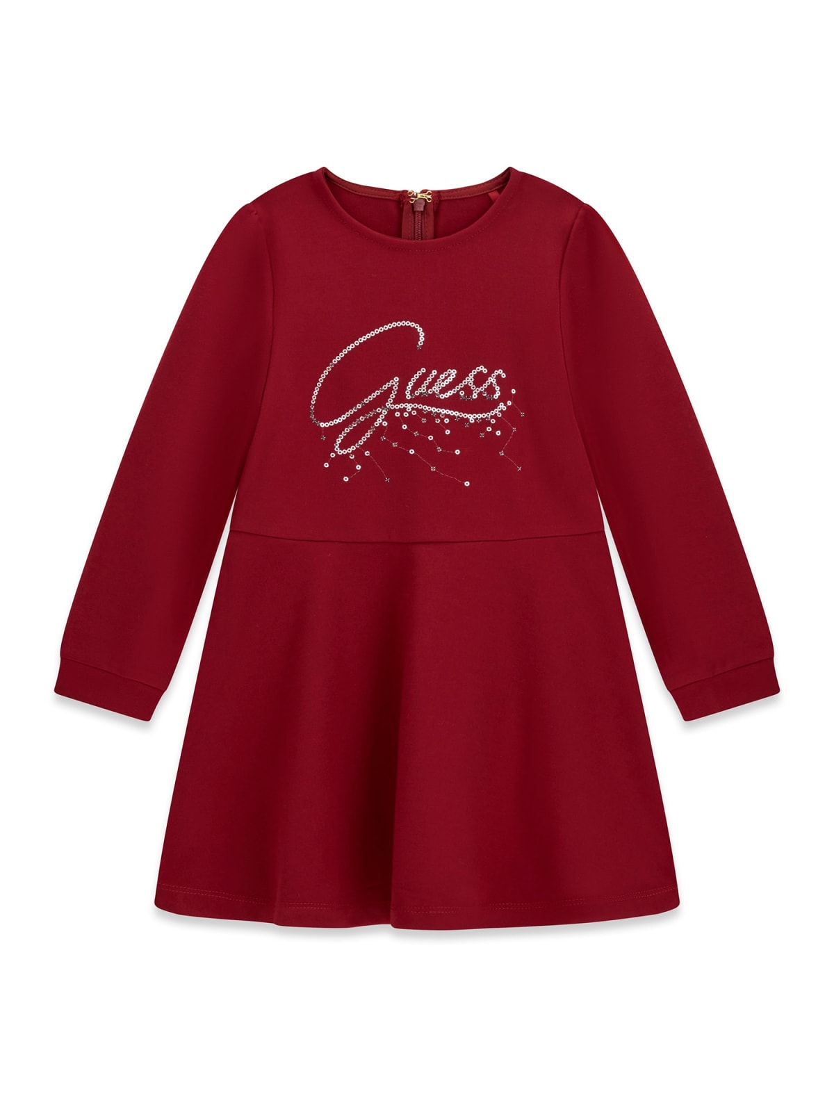 Детска рокля в червен цвят с бродерия от пайети Guess