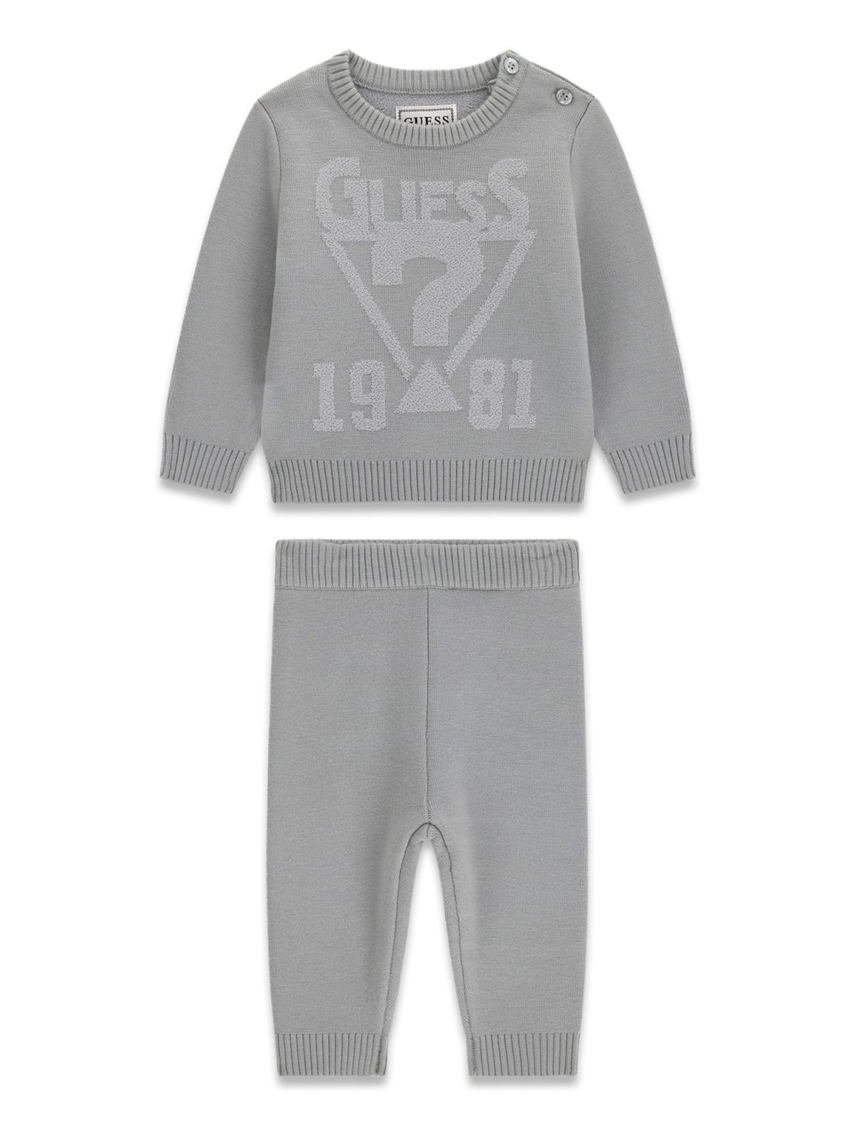 Бебешки комплект от жакардово плетиво в сив цвят Guess