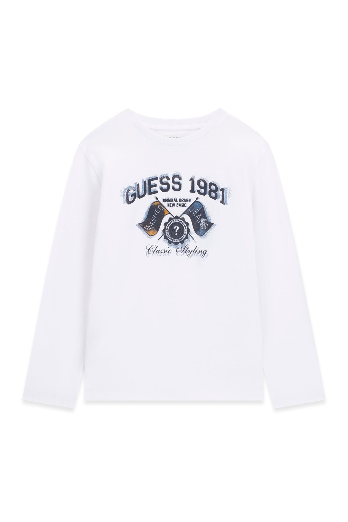 Детска бяла блуза с щампа Guess