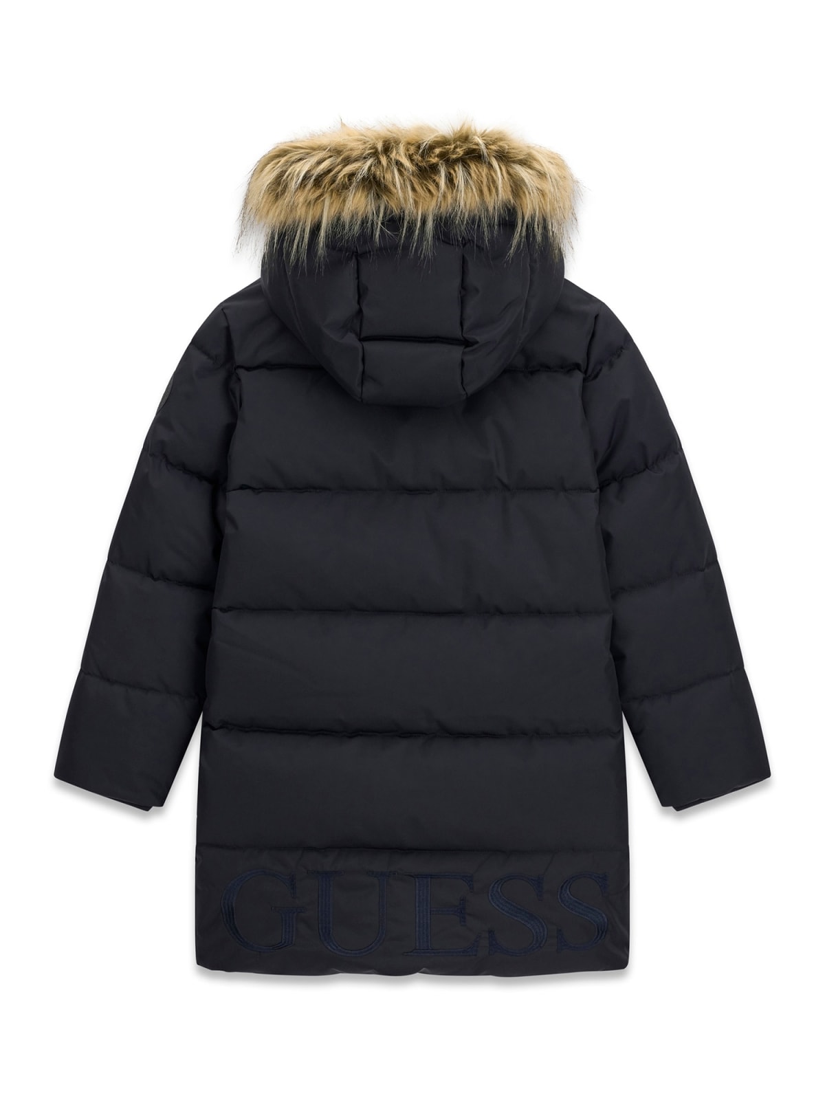 Детско дълго яке в тъмносиньо с пух на качулката Guess - 2