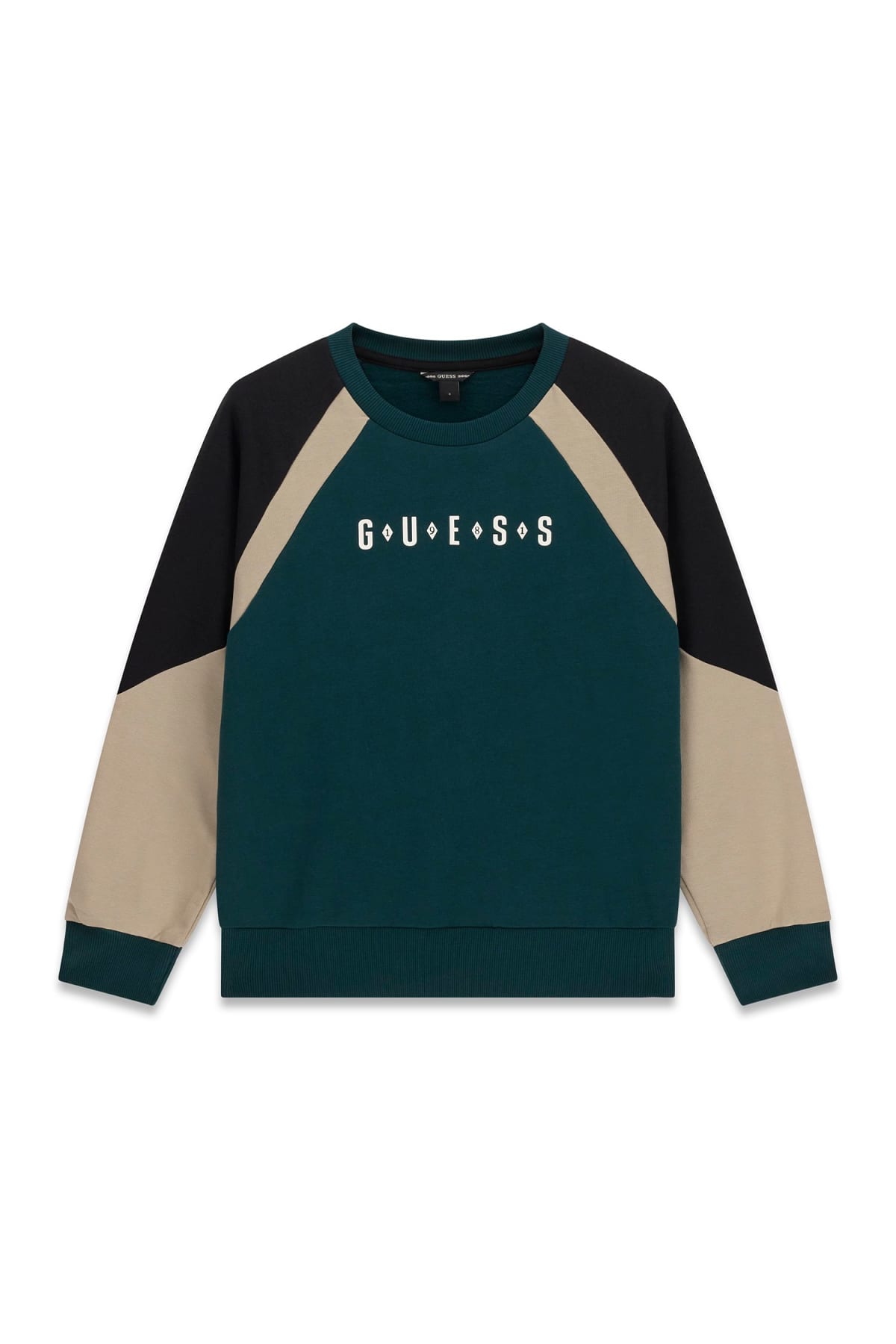 Детска плътна блуза в тъмнозелен цвят с лого Guess