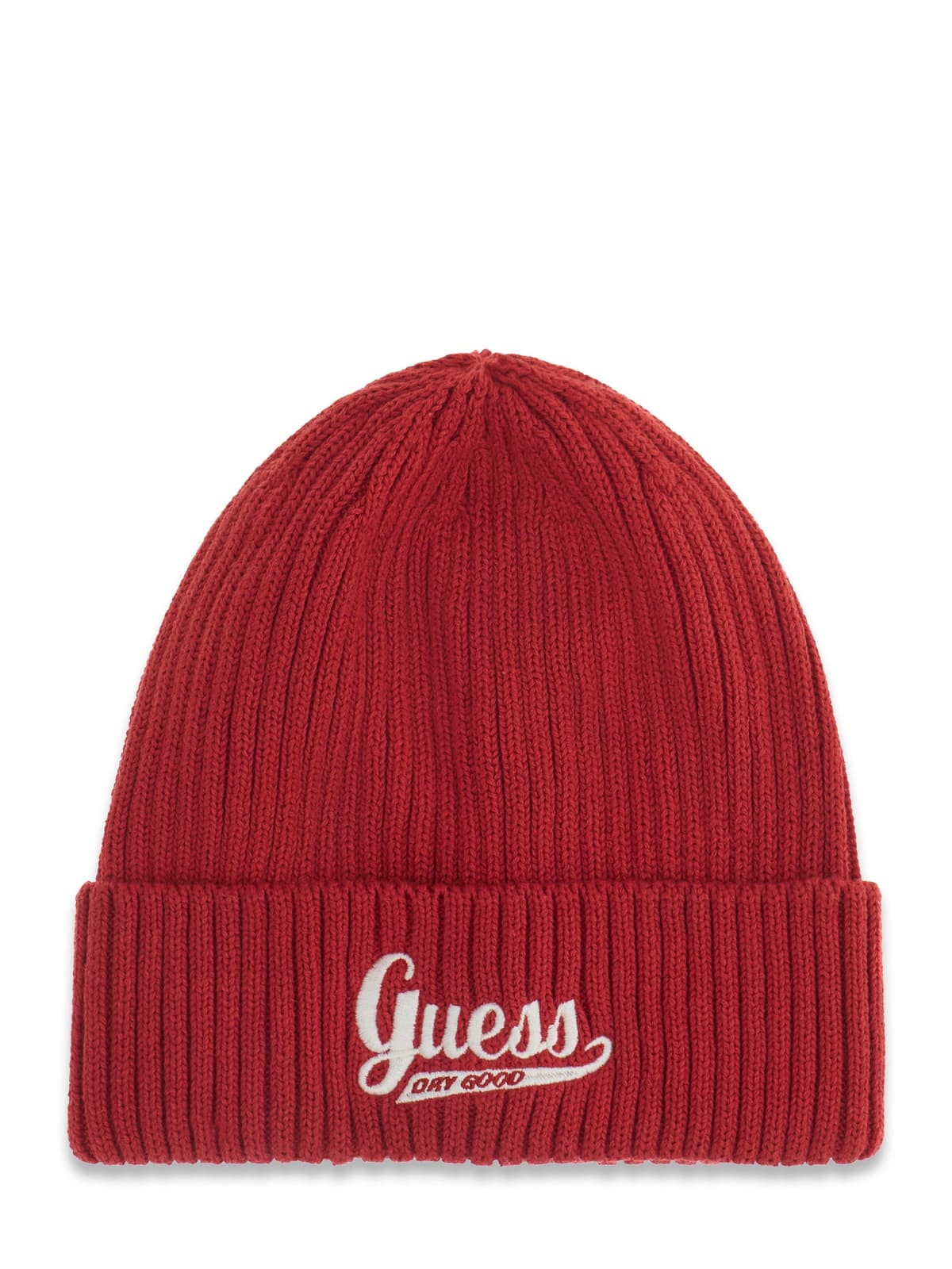 Детска червена плетена шапка с бродирано лого Guess
