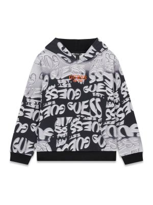 Детско худи в цвят графит с качулка и надписи Guess