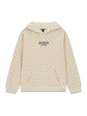 Детско худи в бежов цвят с качулка и щампи Guess