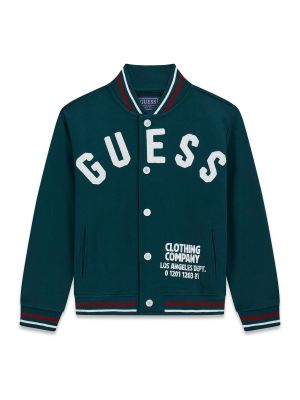 Детски суитшърт в тъмнозелен цвят с копчета и лого Guess