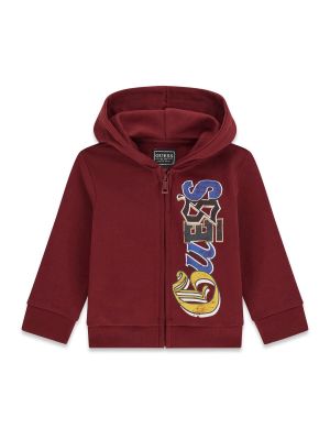 Детски суитшърт в бордо и цветно лого Guess