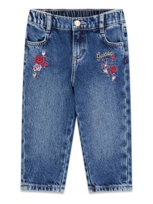 Детски дънки в тъмен деним с бродирани елементи Guess