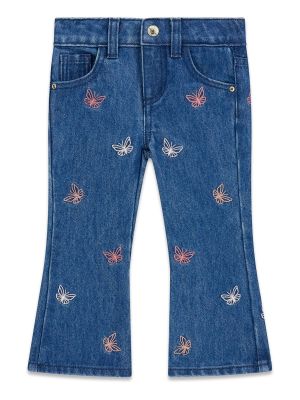 Детски дънки с шарени бродирани пеперуди Guess