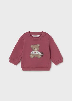 Бебешки памучен пуловер в червен цвят с бродерия мече Mayoral