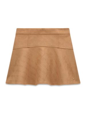 Детска велурена пола в кафяв цвят с копчета и щампи с лого Guess