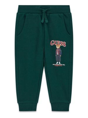 Бебешко спортно памучно долнище в зелен цвят с щампа мече Guess