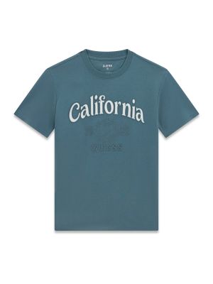 Детска памучна тениска в син цвят с бродерия Guess
