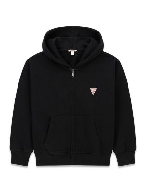 Детски памучен суитшърт с цип в черен цвят с малка нашивка Guess