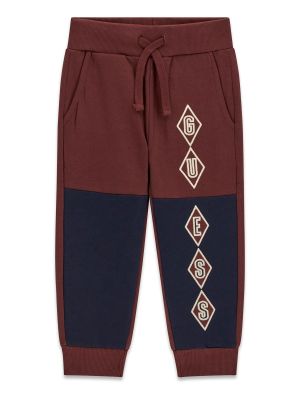 Детско памучно спортно долнище с бродерия в цвят бордо Guess