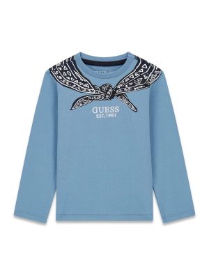 Бебешка блуза в син цвят с щампа Guess