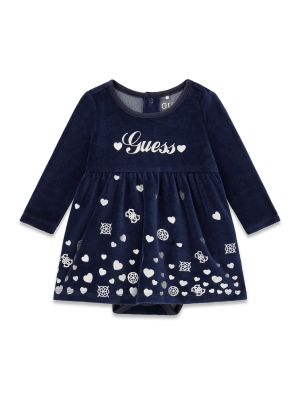 Бебешка рокля тъмносин цвят с щампи сърца Guess