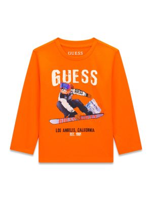 Бебешка блуза в оранжев цвят с щампа Guess