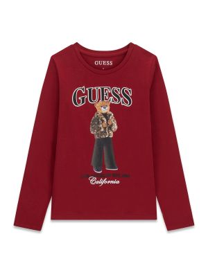 Детска блуза в цвят бордо с щампа мече с палто Guess