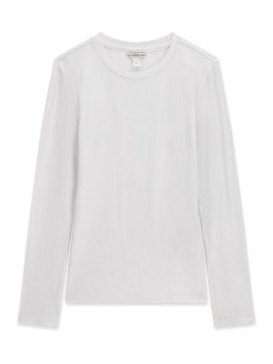 Детска рипсена блуза в бял цвят с бляскав акцент и лого Guess