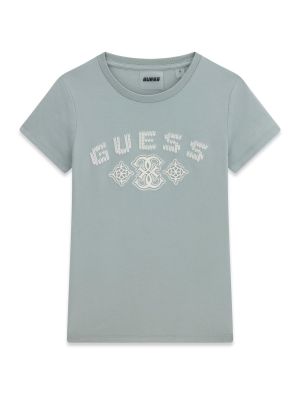 Детска тениска в тюркоазен цвят с бродирано лого Guess