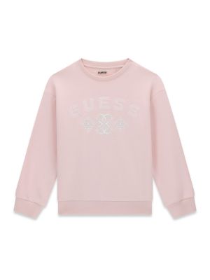 Детска плътна блуза в розов цвят с бродирано лого Guess