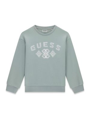 Детска плътна блуза в тюркоазен цвят с бродирано лого Guess