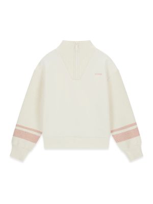 Детска плътна блуза в цвят екрю с яка и цип Guess