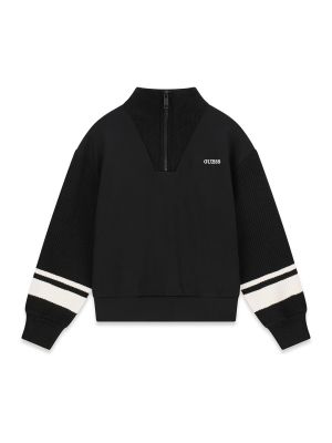 Детска плътна блуза в черен цвят с яка и цип Guess
