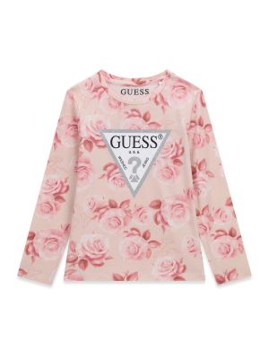 Детска памучна блуза с десен на рози в светлорозов цвят  Guess