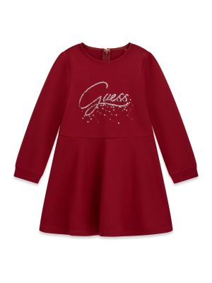 Детска рокля в червен цвят с бродерия от пайети Guess