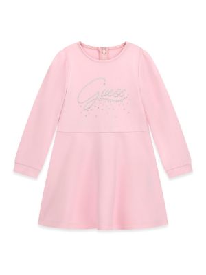 Детска рокля в розов цвят с бродерия от пайети Guess