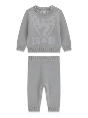 Бебешки комплект от жакардово плетиво в сив цвят Guess