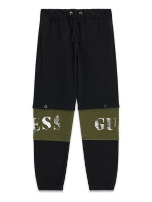Детско памучно спортно долнище в черен цвят Guess