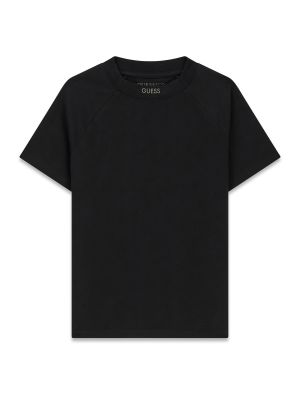 Детска черна блуза с къс ръкав и лого на яката Guess