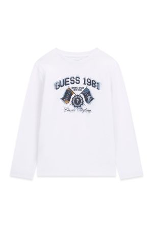 Детска бяла блуза с щампа Guess