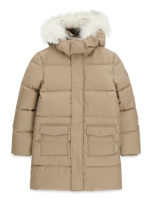 Детско дълго яке в бежов цвят с пух на качулката Guess