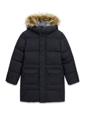 Детско дълго яке в тъмносиньо с пух на качулката Guess
