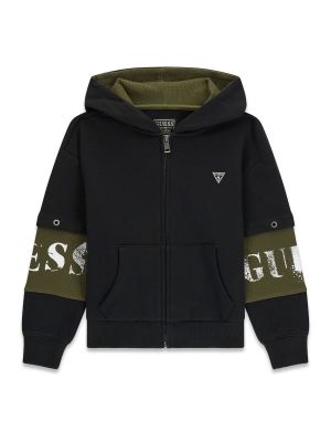 Детска плътна блуза в черен цвят с акцент лого на ръкавите Guess